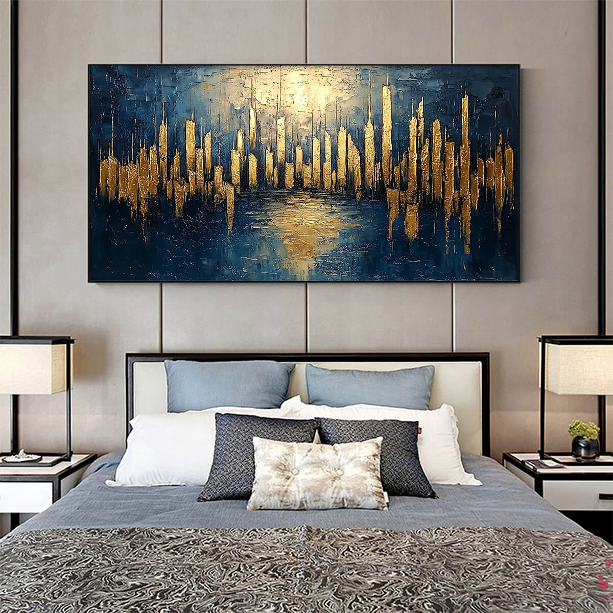 GOLDEN METROPOLIS: Panoramic Cityscape Oil Painting