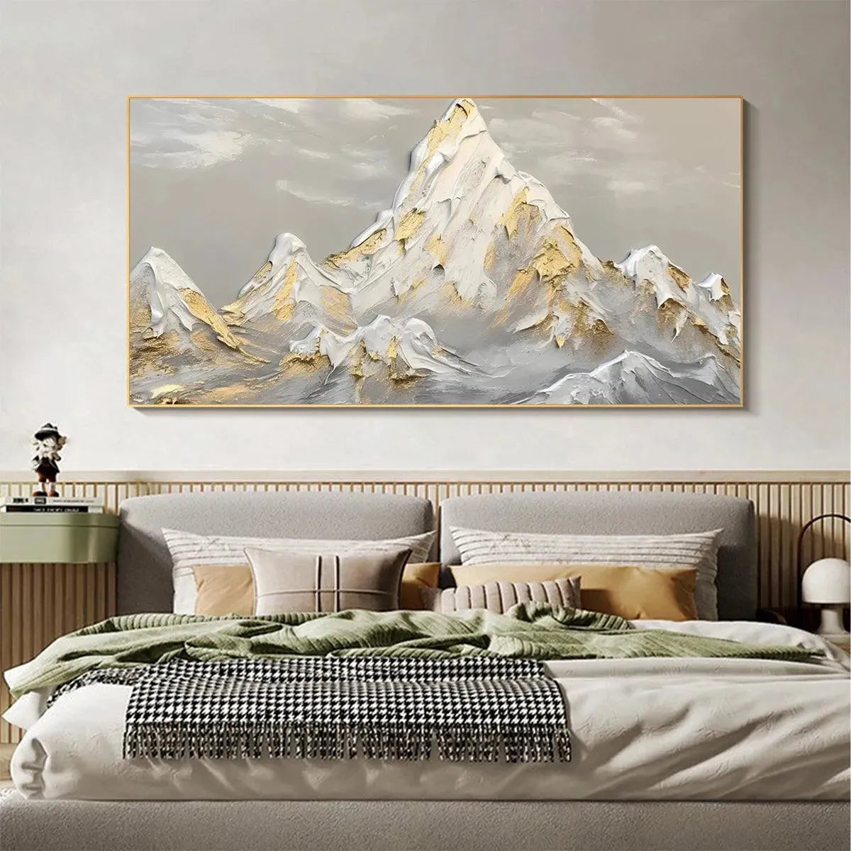 GOLDEN PEAKS: Textured Mountain Landscape Painting in Gold and Grey