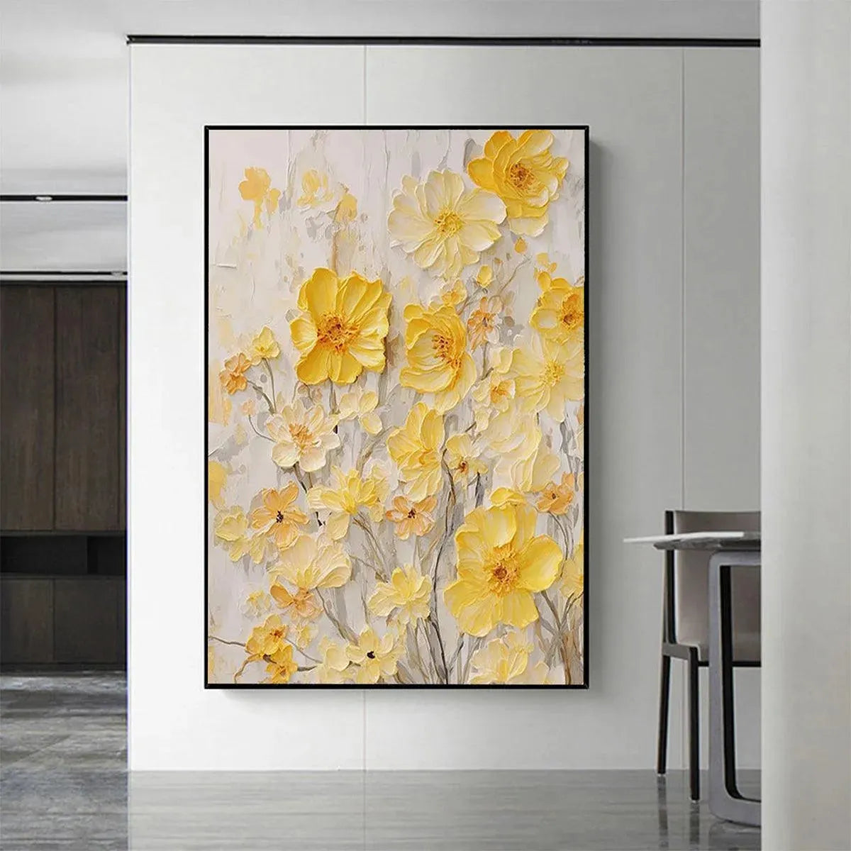 GOLDEN SUNFLOWERS: Textured Impasto Floral Painting in Yellow