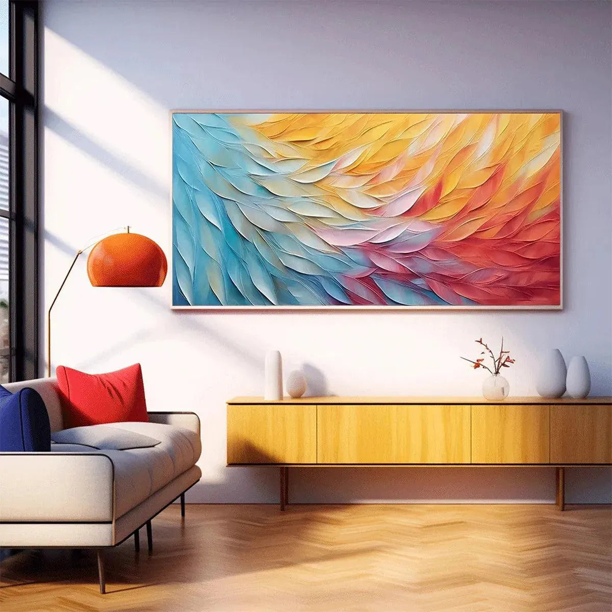 GOLDEN WAVES: Textured Abstract Painting, Horizontal Wall Art