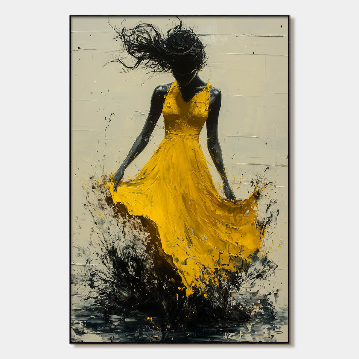 GOLDEN WHIRL: Textured Impasto Figurative Oil Painting of Woman in Yellow Dress