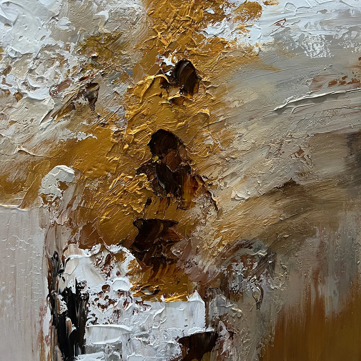 GOLDEN WHISPERS: Textured Abstract Painting in Beige, White, and Gold