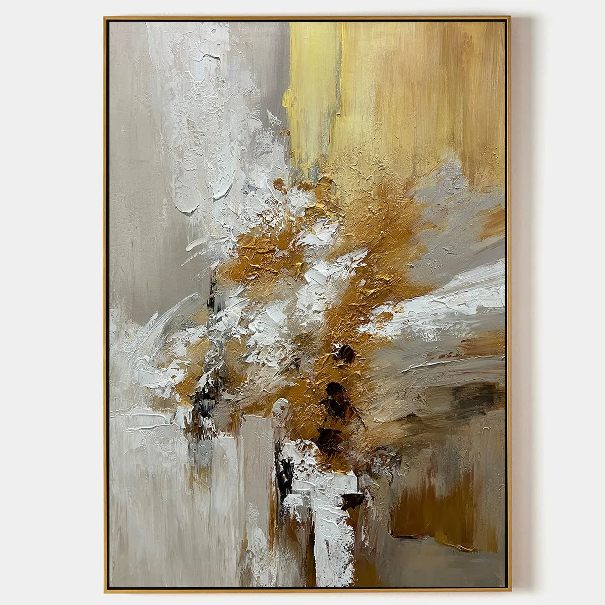 GOLDEN WHISPERS: Textured Abstract Painting in Beige, White, and Gold