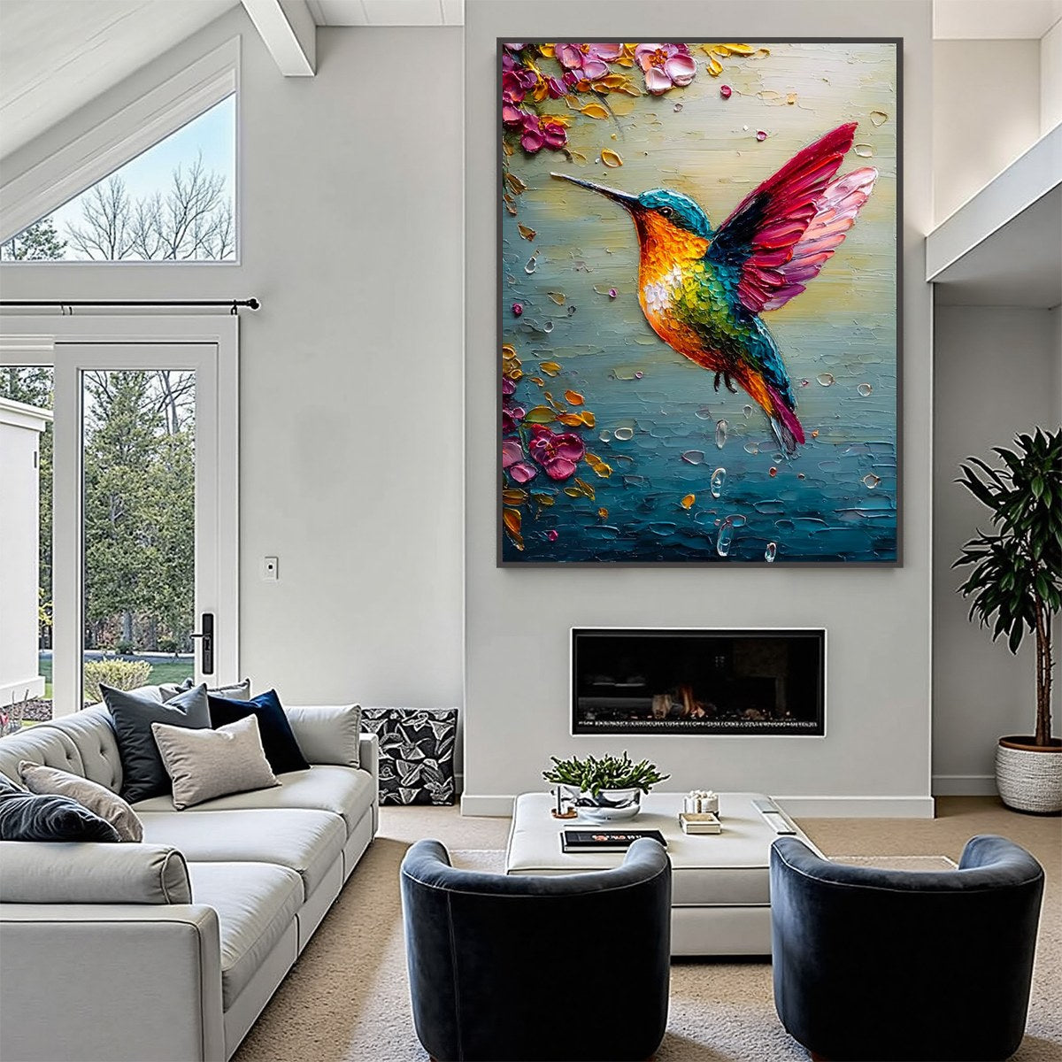 HUMMINGBIRD RADIANCE: Impasto Colorful Wildlife Oil Painting