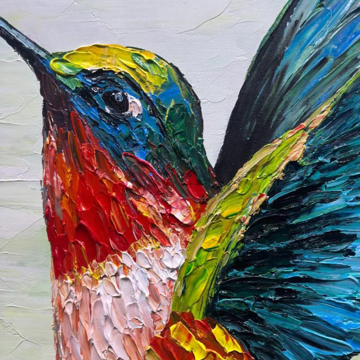 HUMMINGBIRD RADIANCE: Impasto Colorful Wildlife Oil Painting