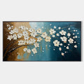 Hand-Painted Floral Tree Oil Painting - Blue & Gold
