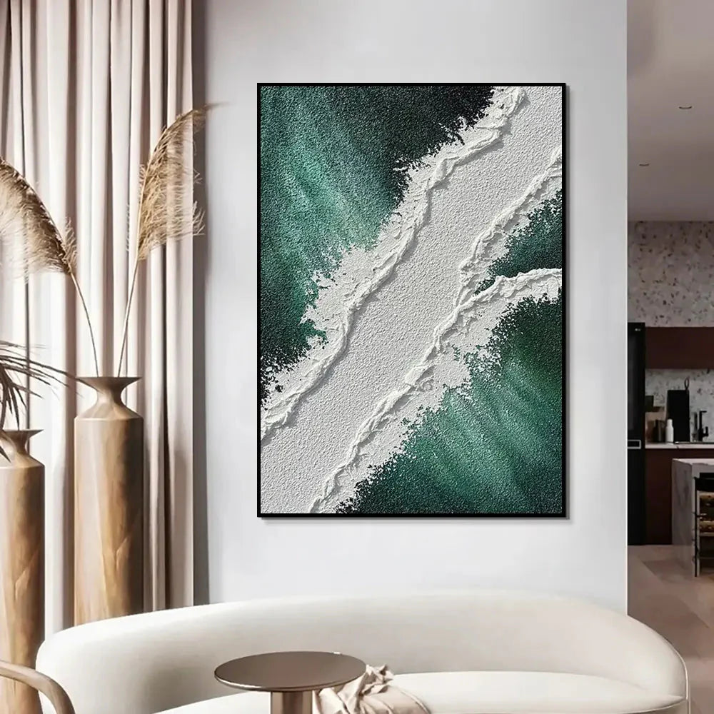 Green & White Textured Oil Painting