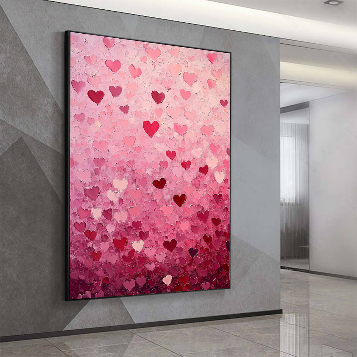 HEART RAIN: Textured Impasto Abstract Oil Painting in Pink and Red