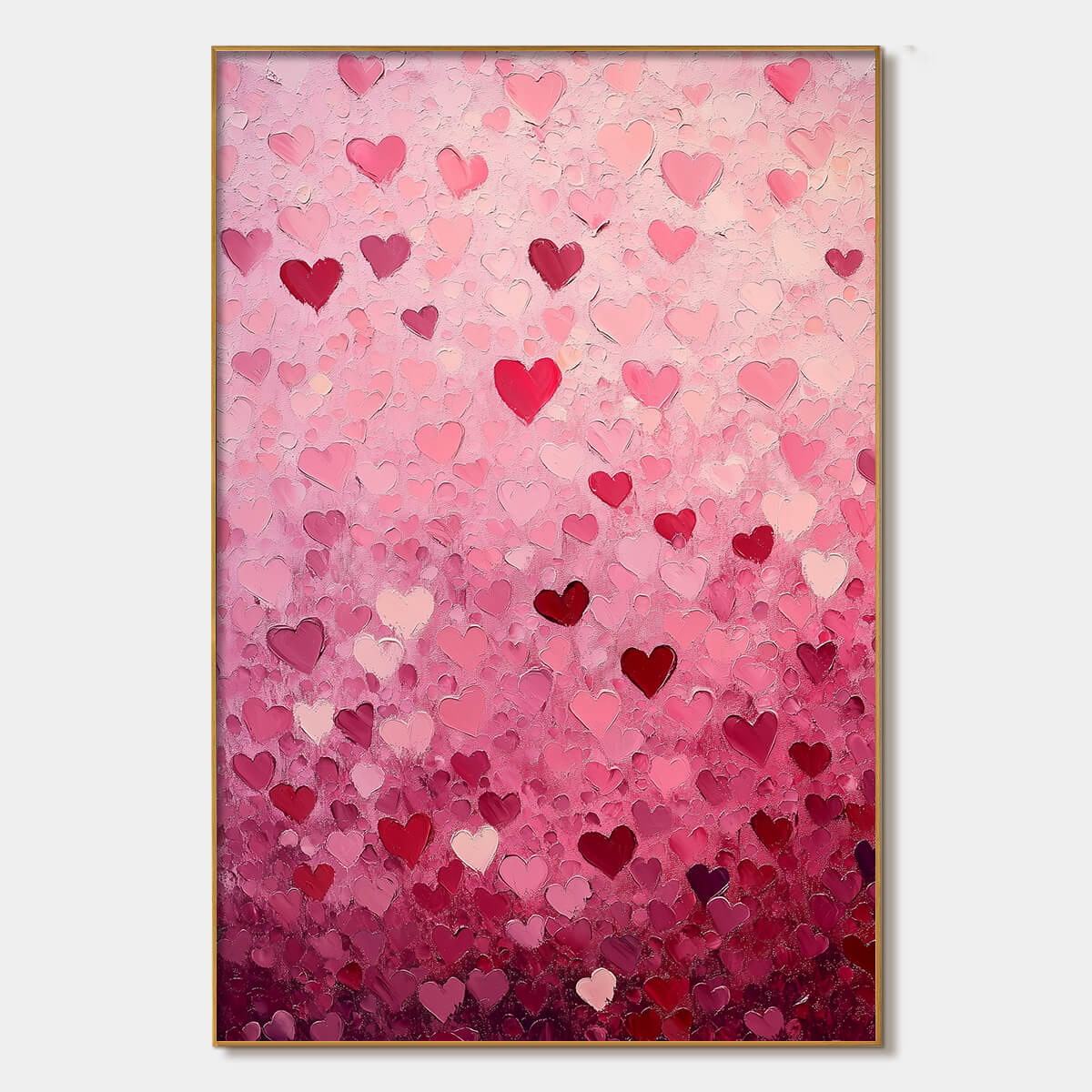 HEART RAIN: Textured Impasto Abstract Oil Painting in Pink and Red