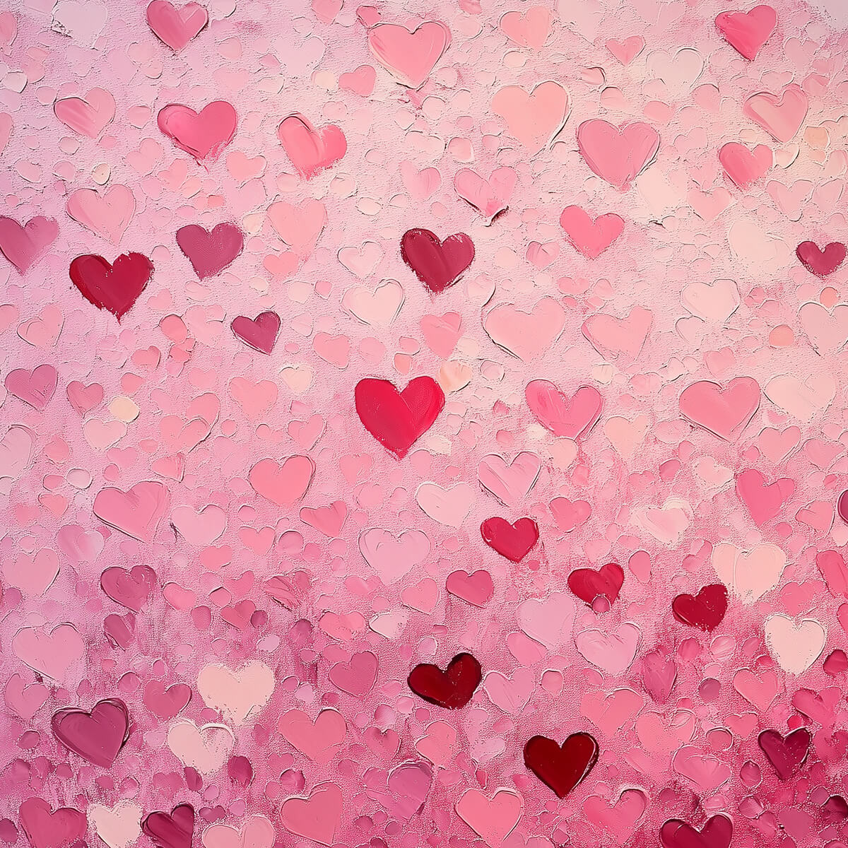 HEART RAIN: Textured Impasto Abstract Oil Painting in Pink and Red
