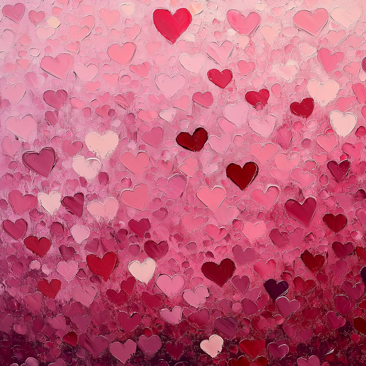 HEART RAIN: Textured Impasto Abstract Oil Painting in Pink and Red