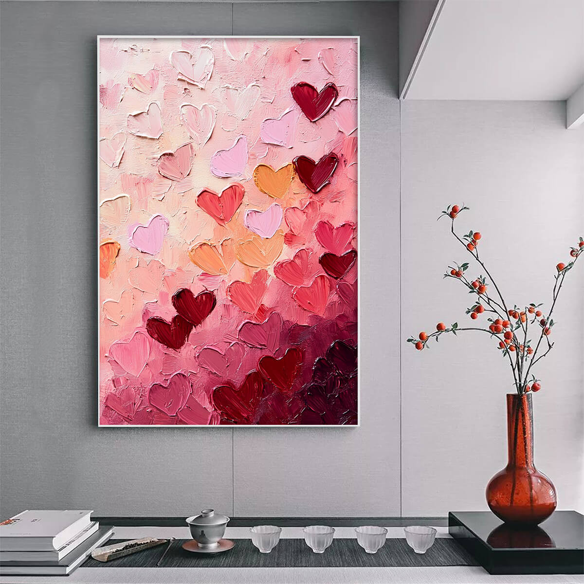 HEARTSCAPE: Textured Impasto Abstract Oil Painting in Pink and Red