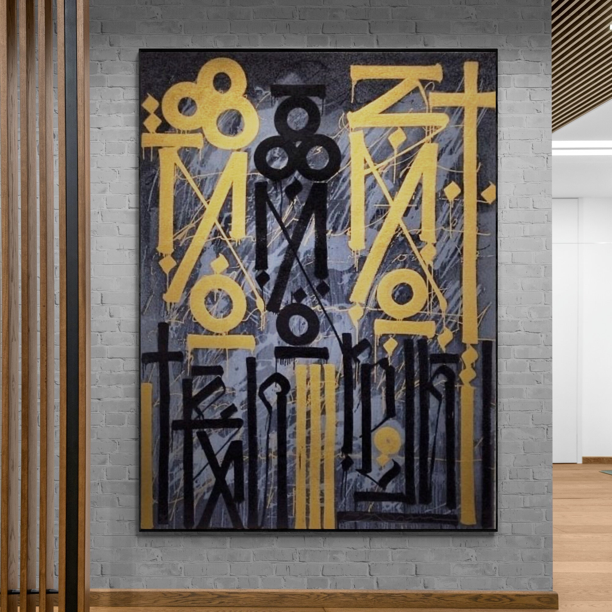 Abstract Calligraffiti - Black & Gold (Gray Background)