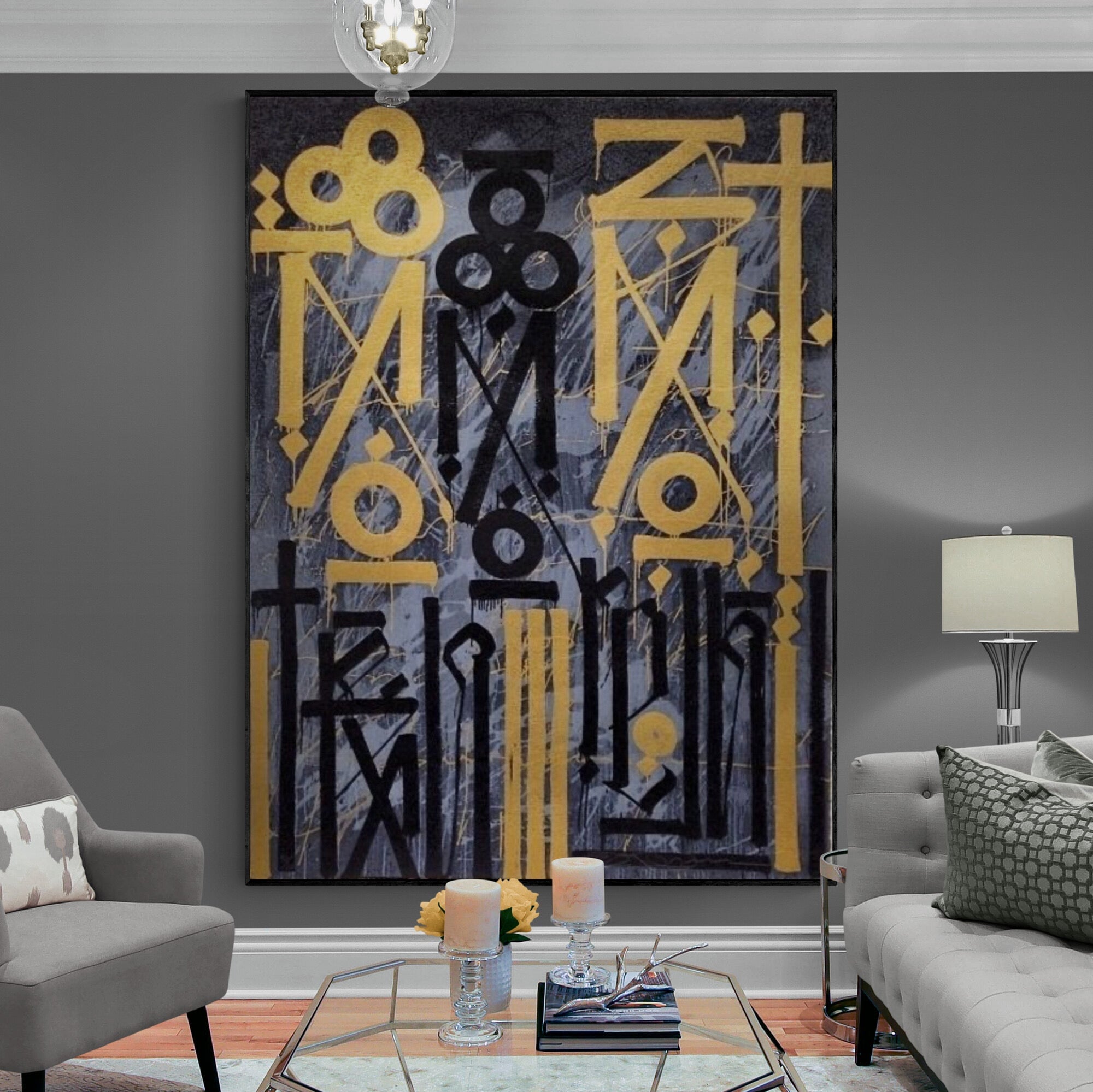 Abstract Calligraffiti - Black & Gold (Gray Background)