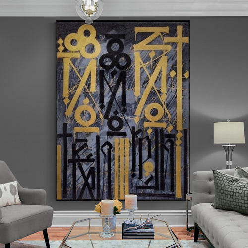 Abstract Calligraffiti - Black & Gold (Gray Background)