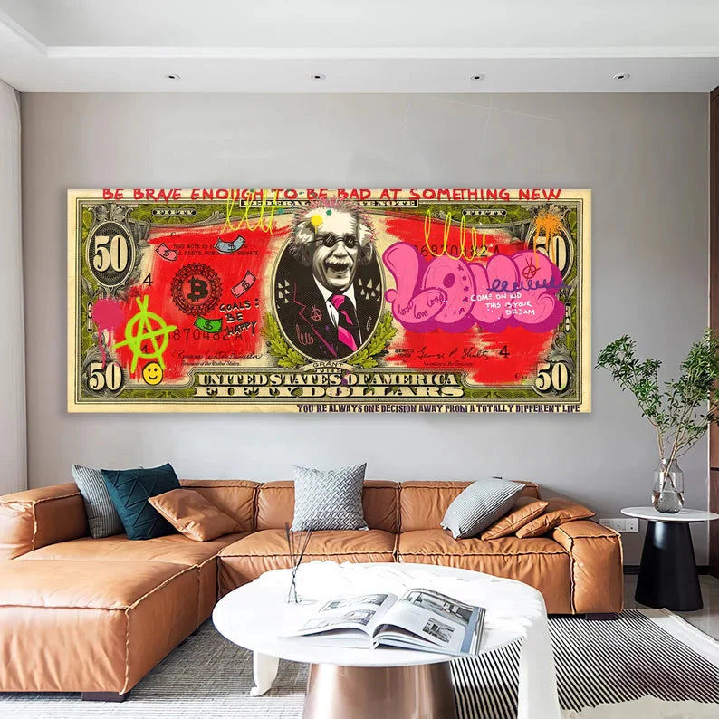 Einstein Dollar Graffiti Wall Art