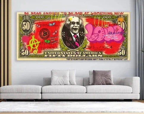 Einstein Dollar Graffiti Wall Art