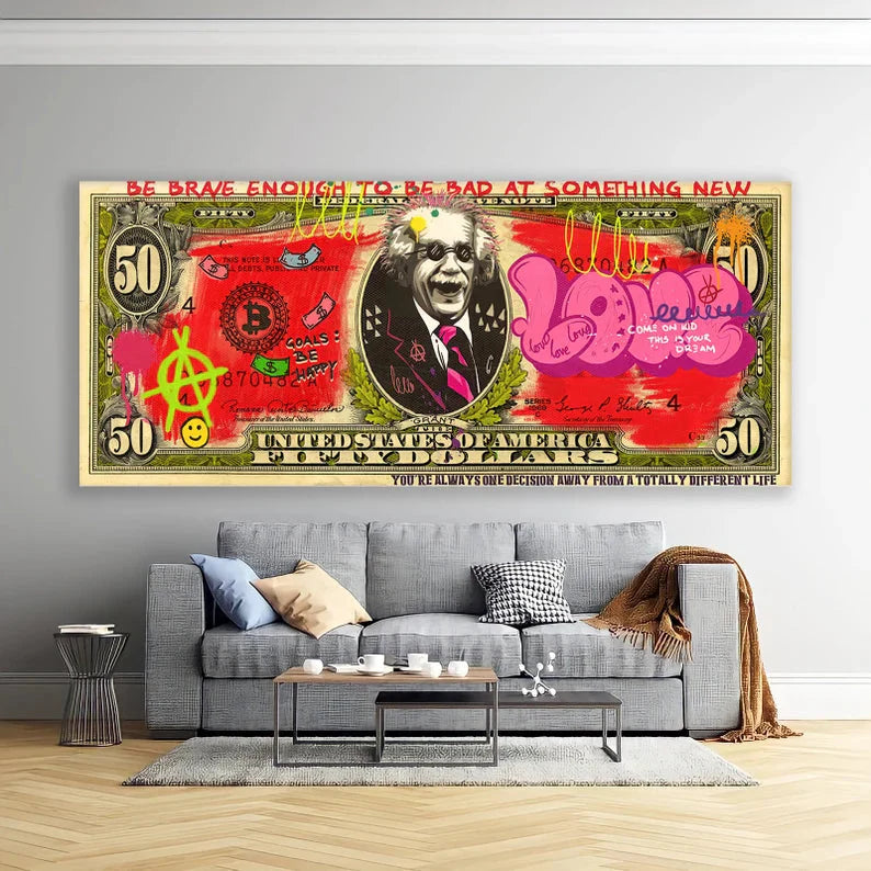 Einstein Dollar Graffiti Wall Art
