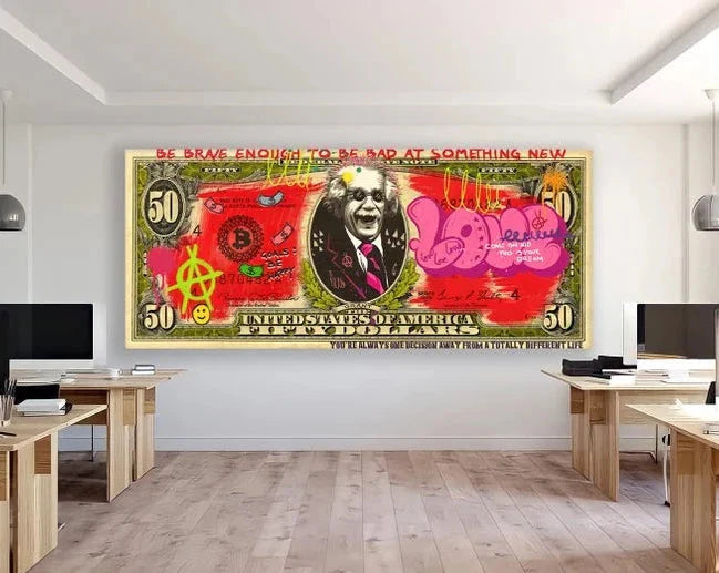 Einstein Dollar Graffiti Wall Art
