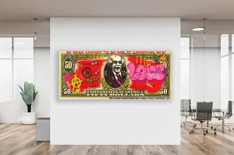 Einstein Dollar Graffiti Wall Art