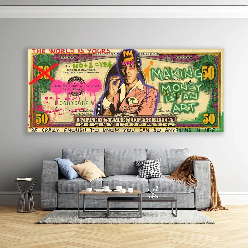 Al Pacino on Dollar Bill Graffiti Wall Art