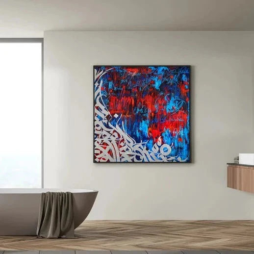 Neon Blue/White/Red Calligraphy Graffiti Painting