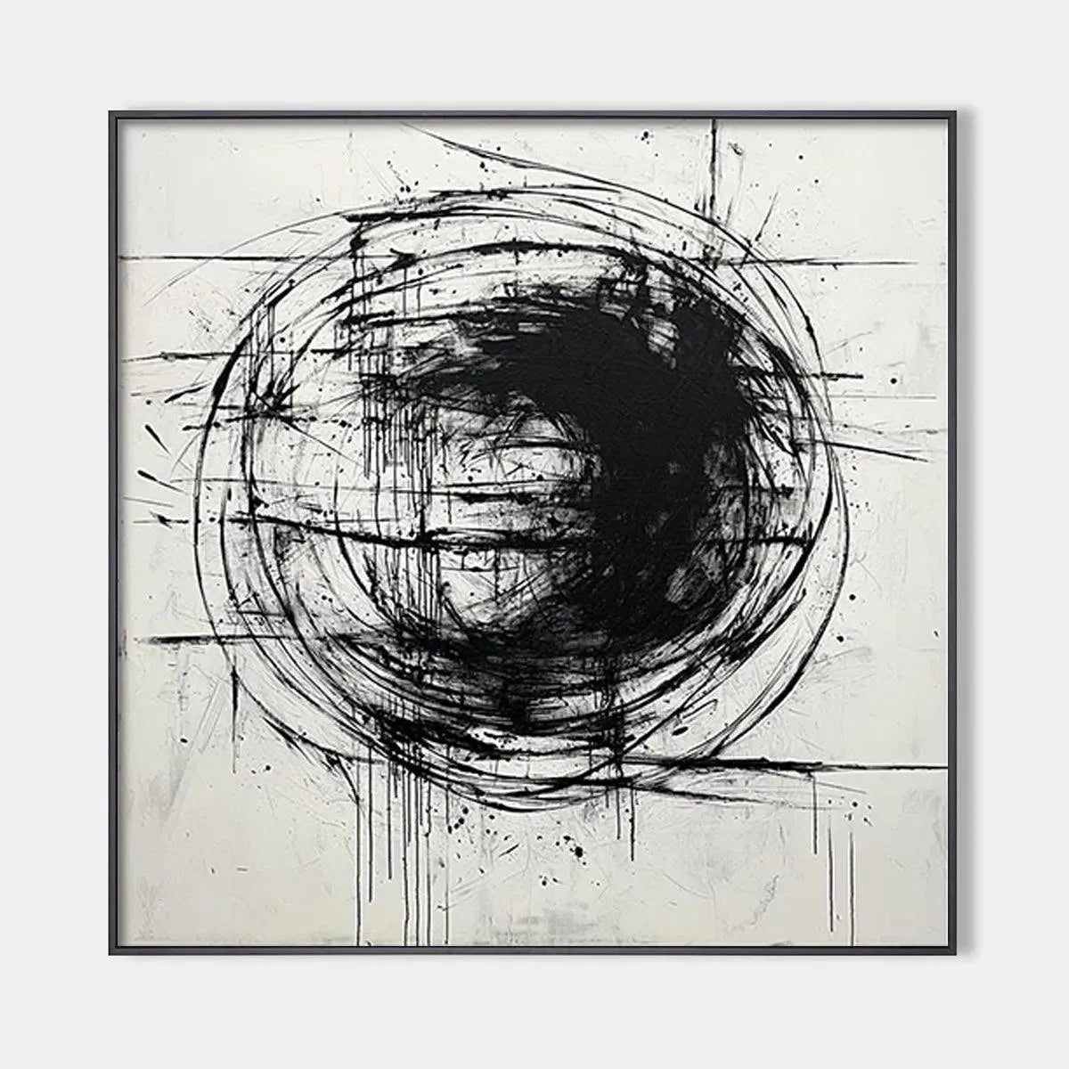 INK VORTEX: Minimalist Black and White Abstract Oil Painting