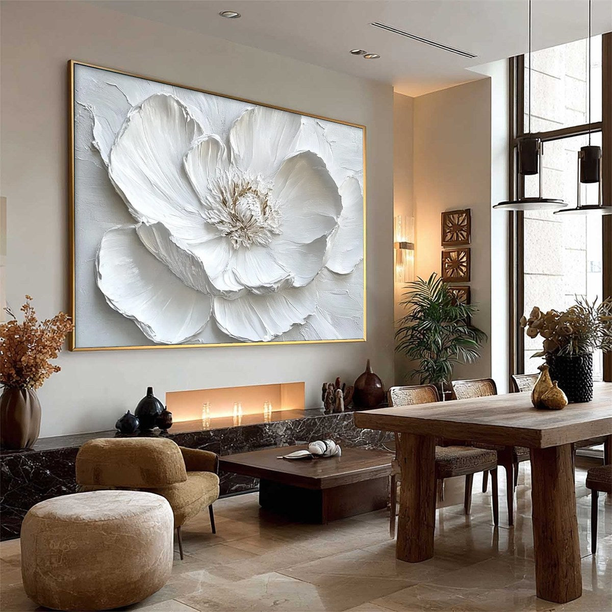 IVORY BLOOM: Minimalist Textured Floral Oil Painting