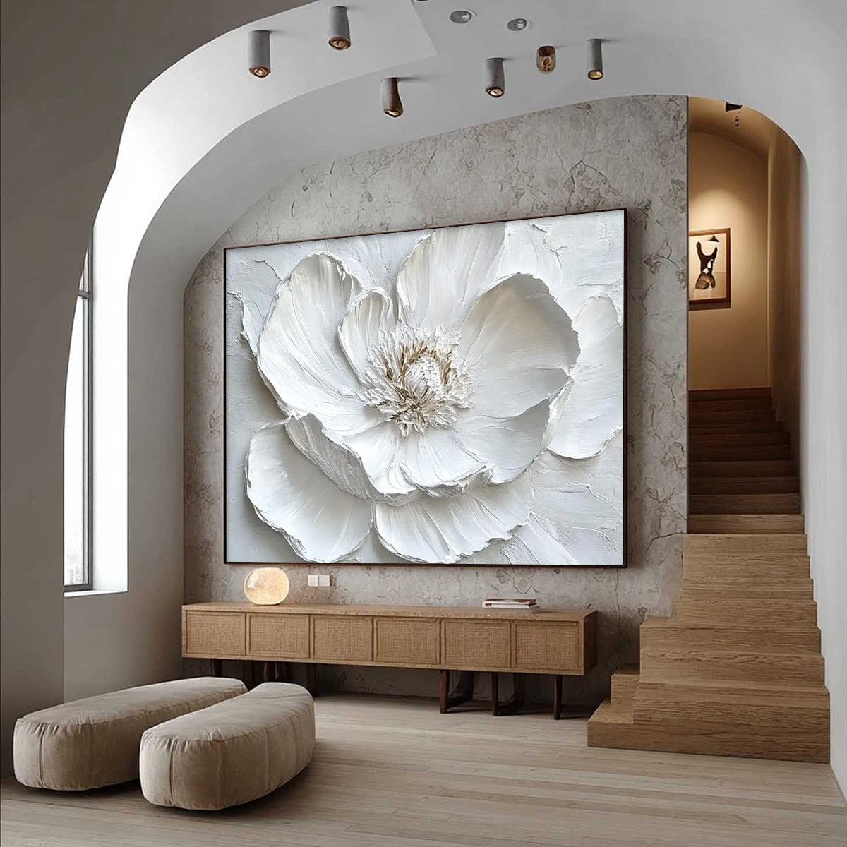 IVORY BLOOM: Minimalist Textured Floral Oil Painting