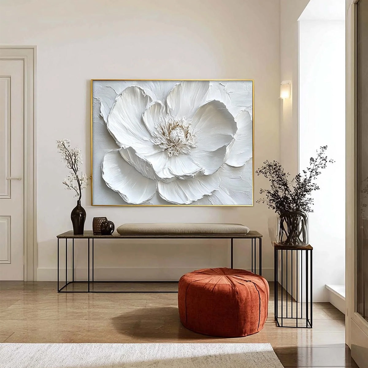 IVORY BLOOM: Minimalist Textured Floral Oil Painting