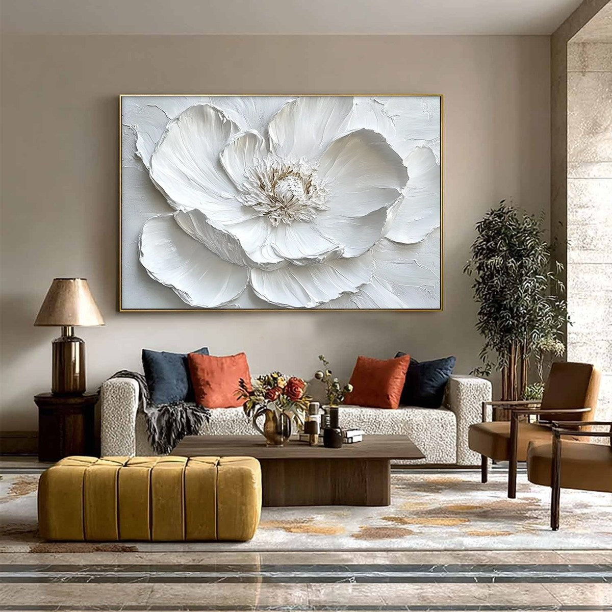 IVORY BLOOM: Minimalist Textured Floral Oil Painting