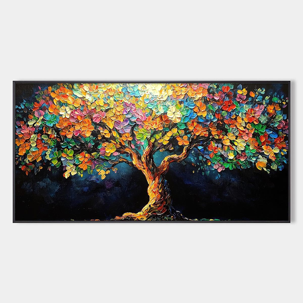 RAINBOW BLOOM: Impasto Palette Knife Floral Tree Painting