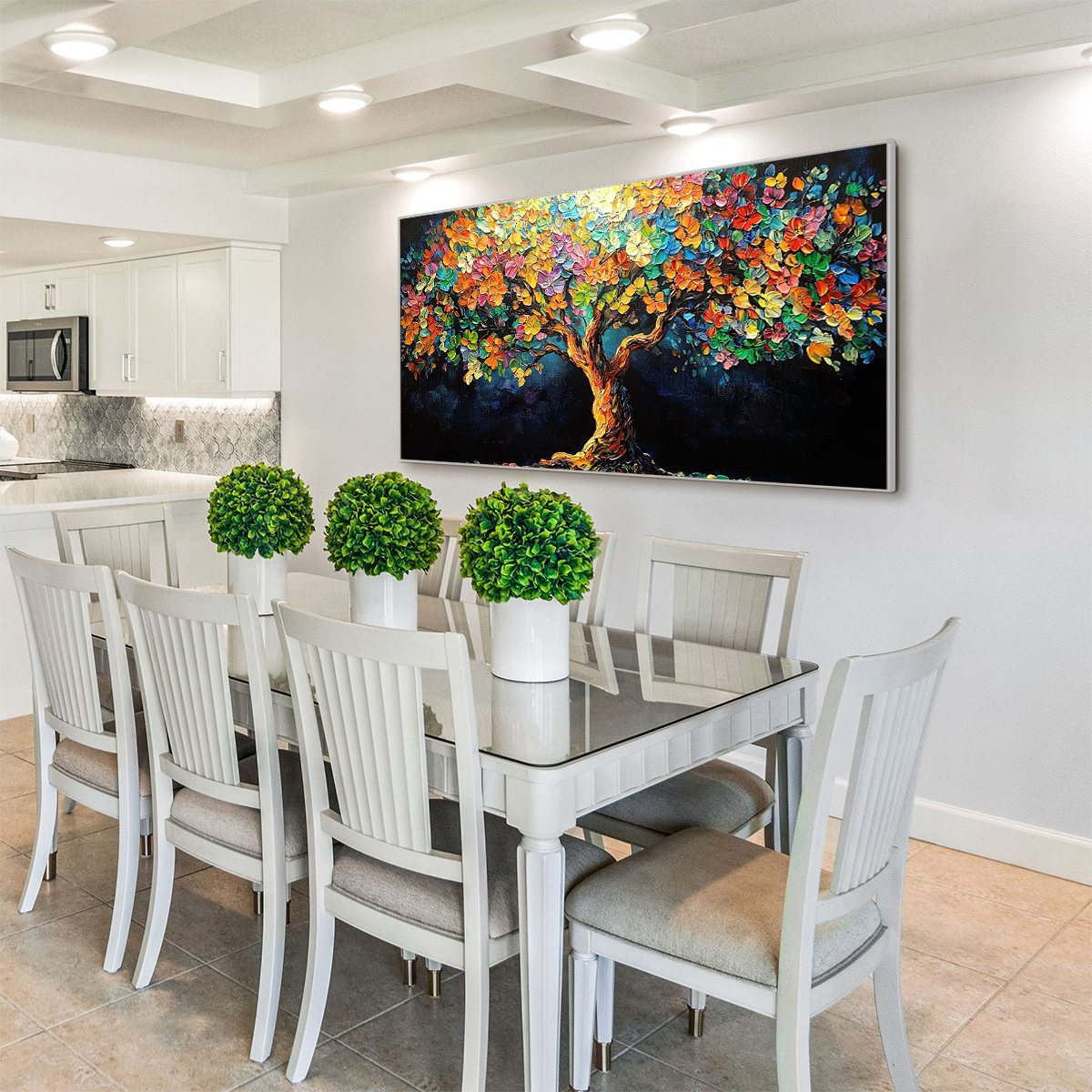 RAINBOW BLOOM: Impasto Palette Knife Floral Tree Painting