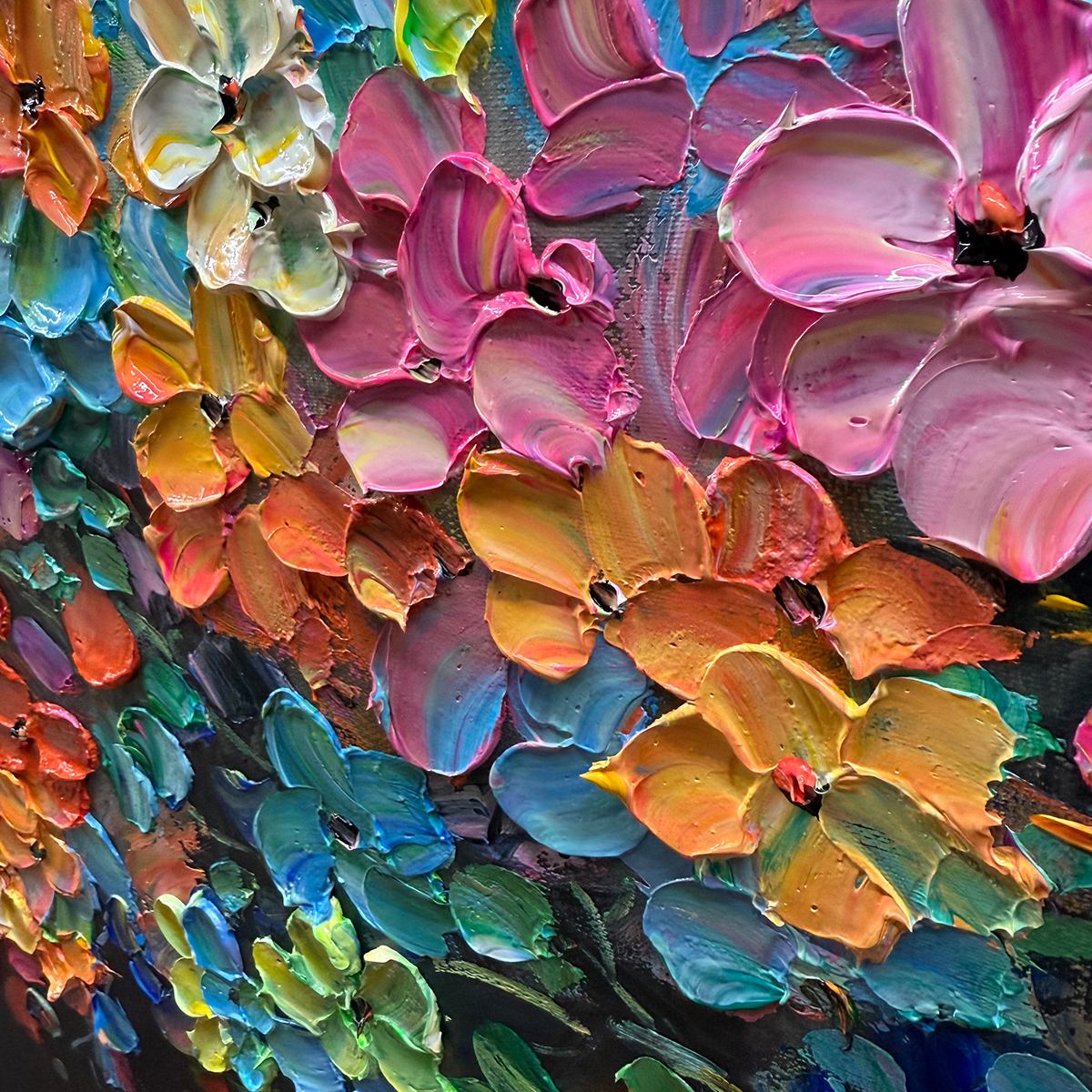 RAINBOW BLOOM: Impasto Palette Knife Floral Tree Painting