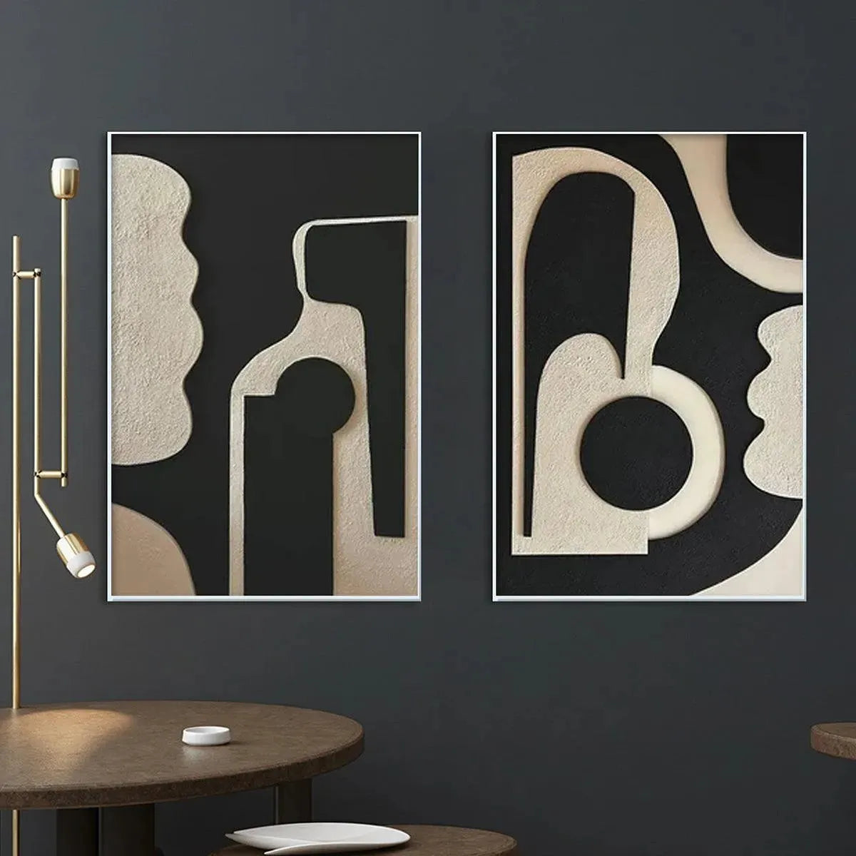 INK BLOT DUO: Abstract Painting, Set of 2, Minimalist Decor, Black and White Wall Art