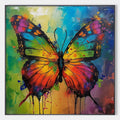 IRIDESCENT WINGS: Square Colorful Butterfly Oil Painting on Canvas