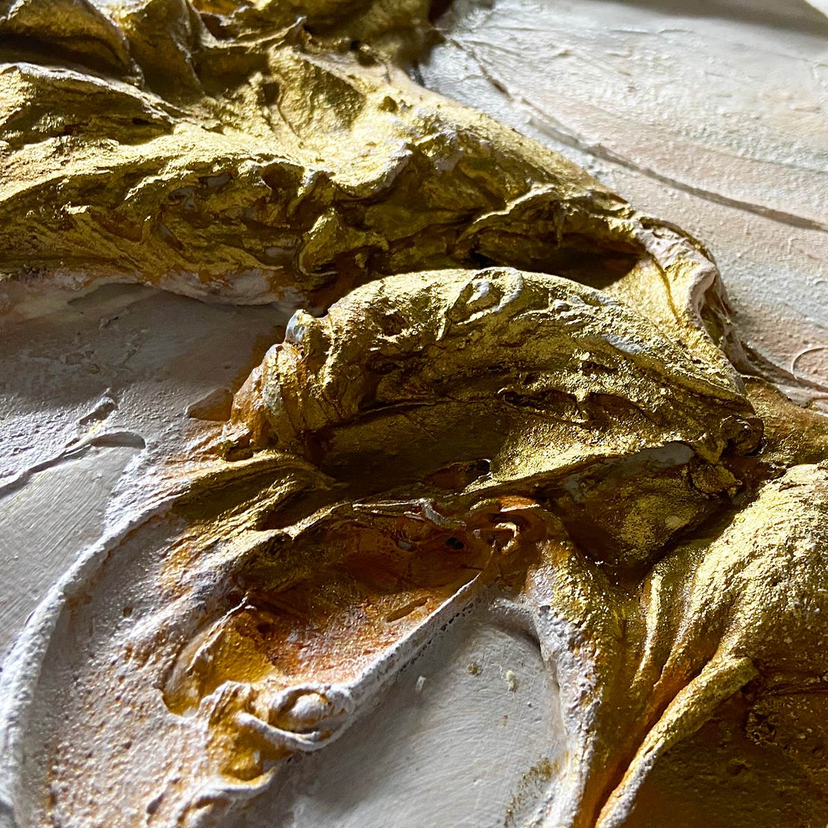 Ready to Ship | Jade Aurora: Abstract Gold-Green Impasto Oil Painting