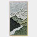 JADE PEAK: Textured Green and White Mountain Landscape Painting
