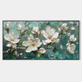 JADE MAGNOLIAS: White Magnolia Impasto Painting for Living Room