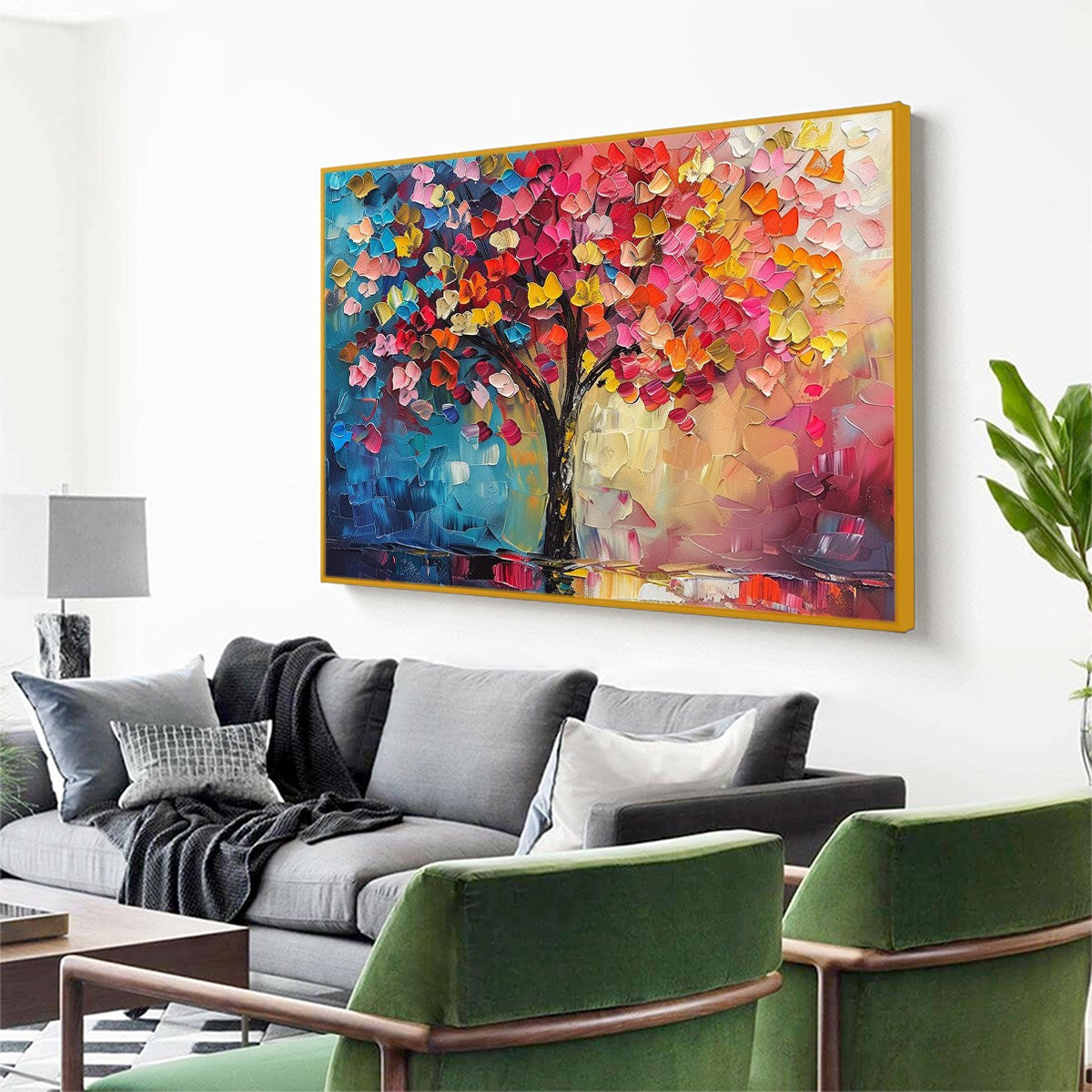 LIVING RAINBOW: Textured Impasto Tree of Life Oil Painting