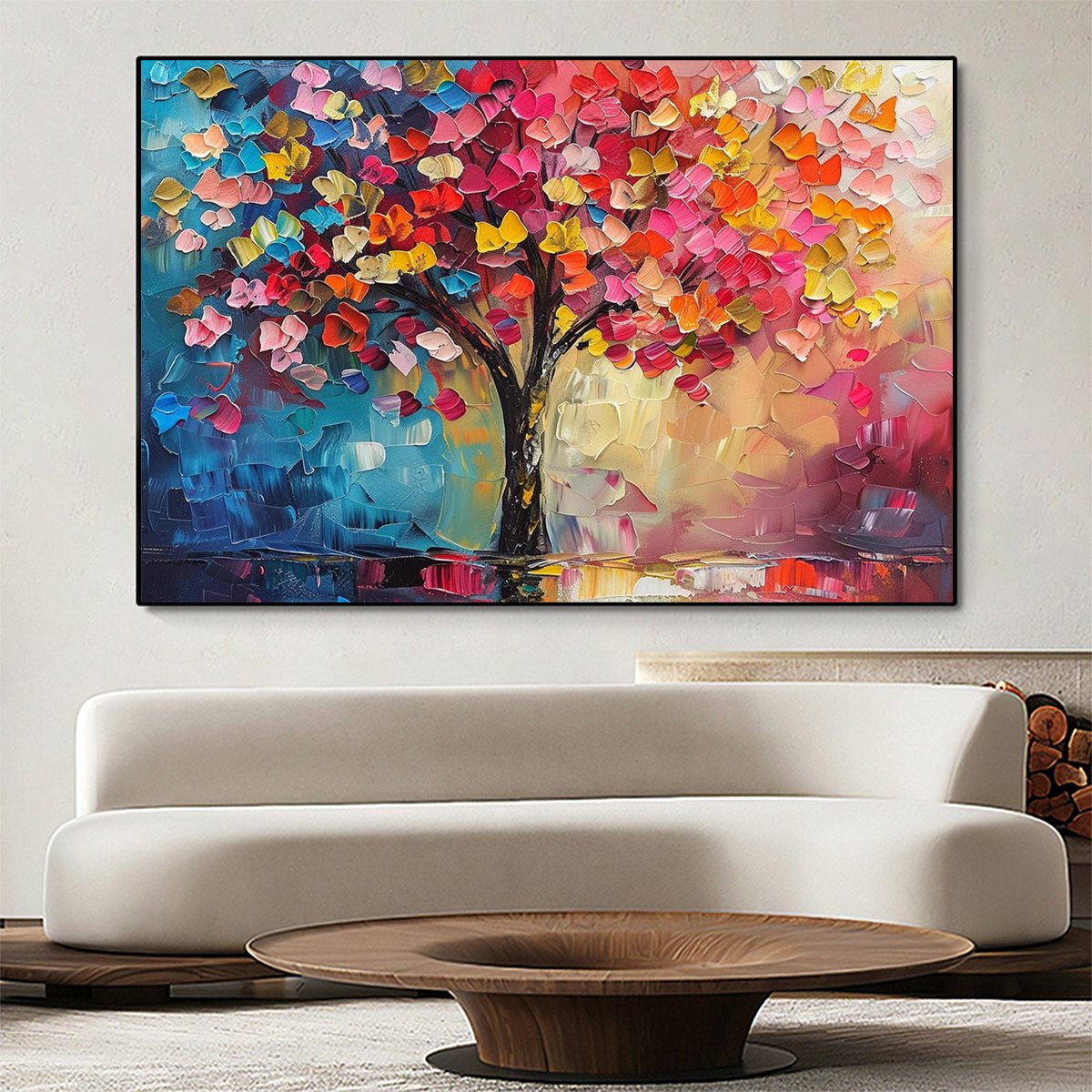 LIVING RAINBOW: Textured Impasto Tree of Life Oil Painting