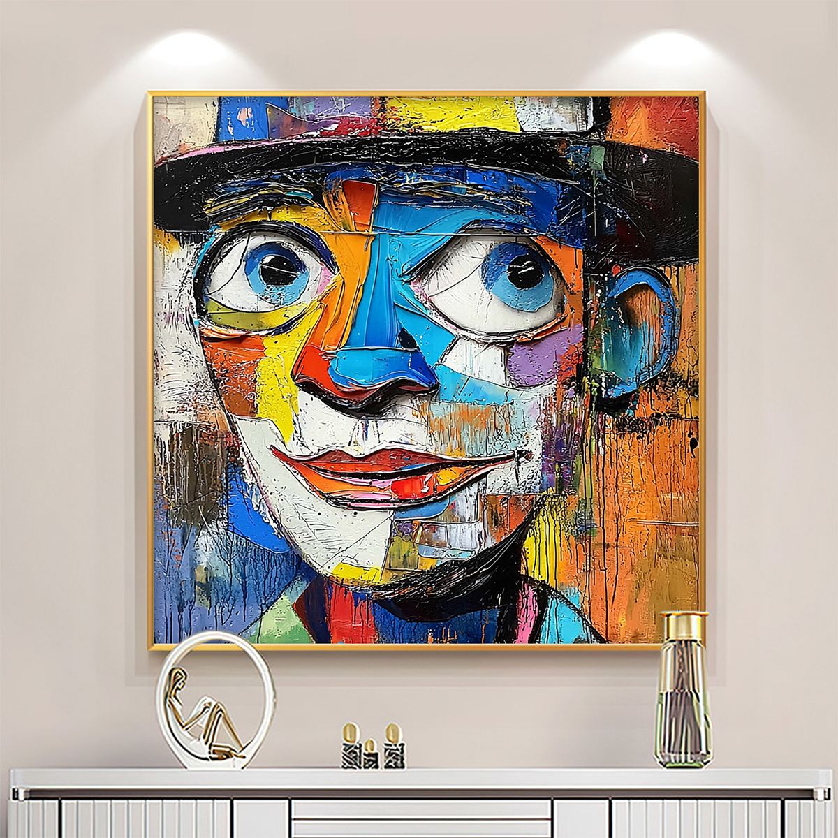 LAUGHING EYES: Textured Impasto Clown Portrait Oil Painting