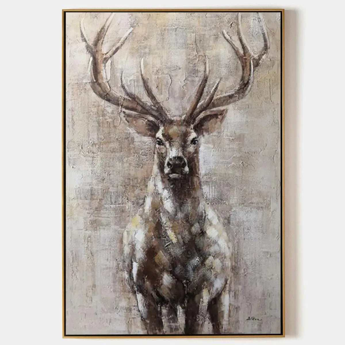 MAJESTIC STAG: Textured Stag Painting, Vertical Wall Art
