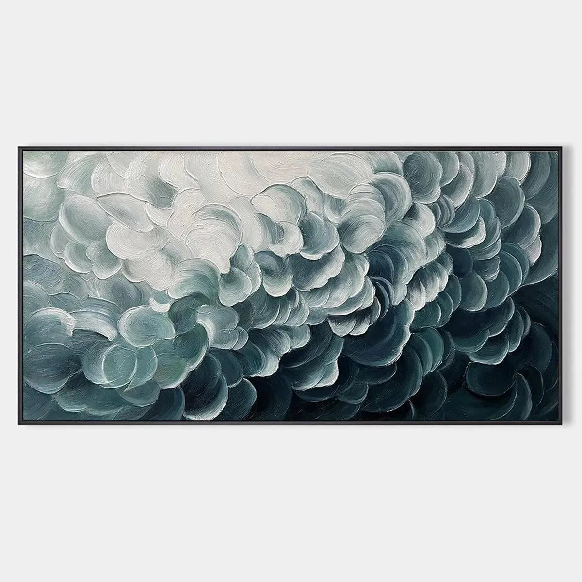 MEDITERRANEAN BREEZE: Abstract Teal White Impasto Oil Painting