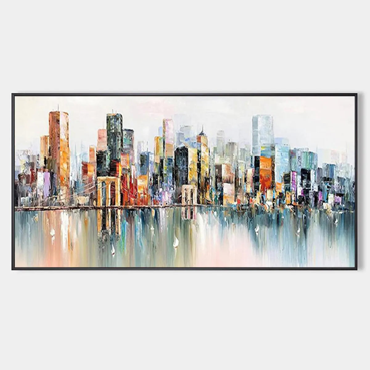 METROPOLITAN REFLECTIONS: Panoramic Cityscape Oil Painting