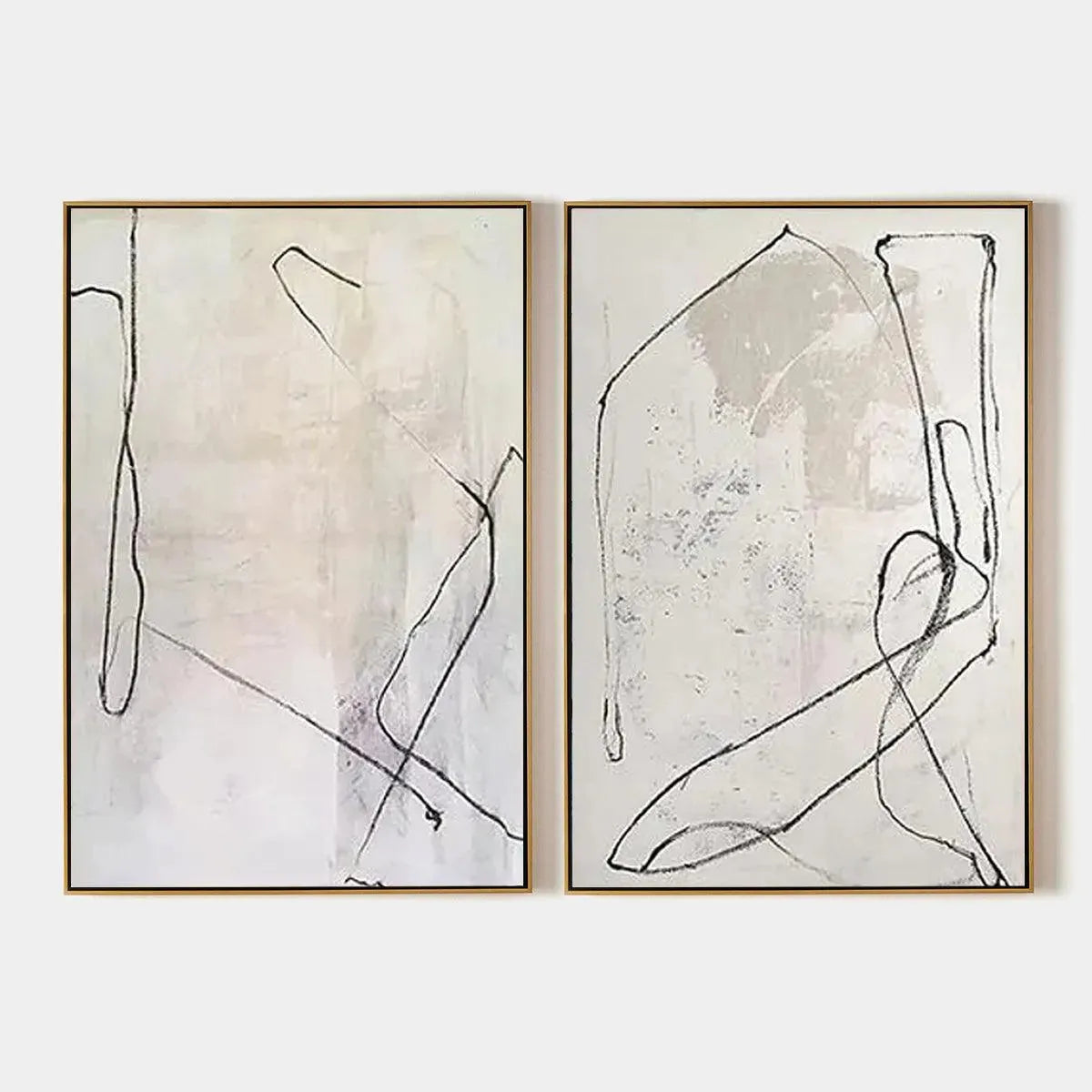 MINIMALIST ABSTRACT DIPTYCH: Beige Abstract Painting Set of 2