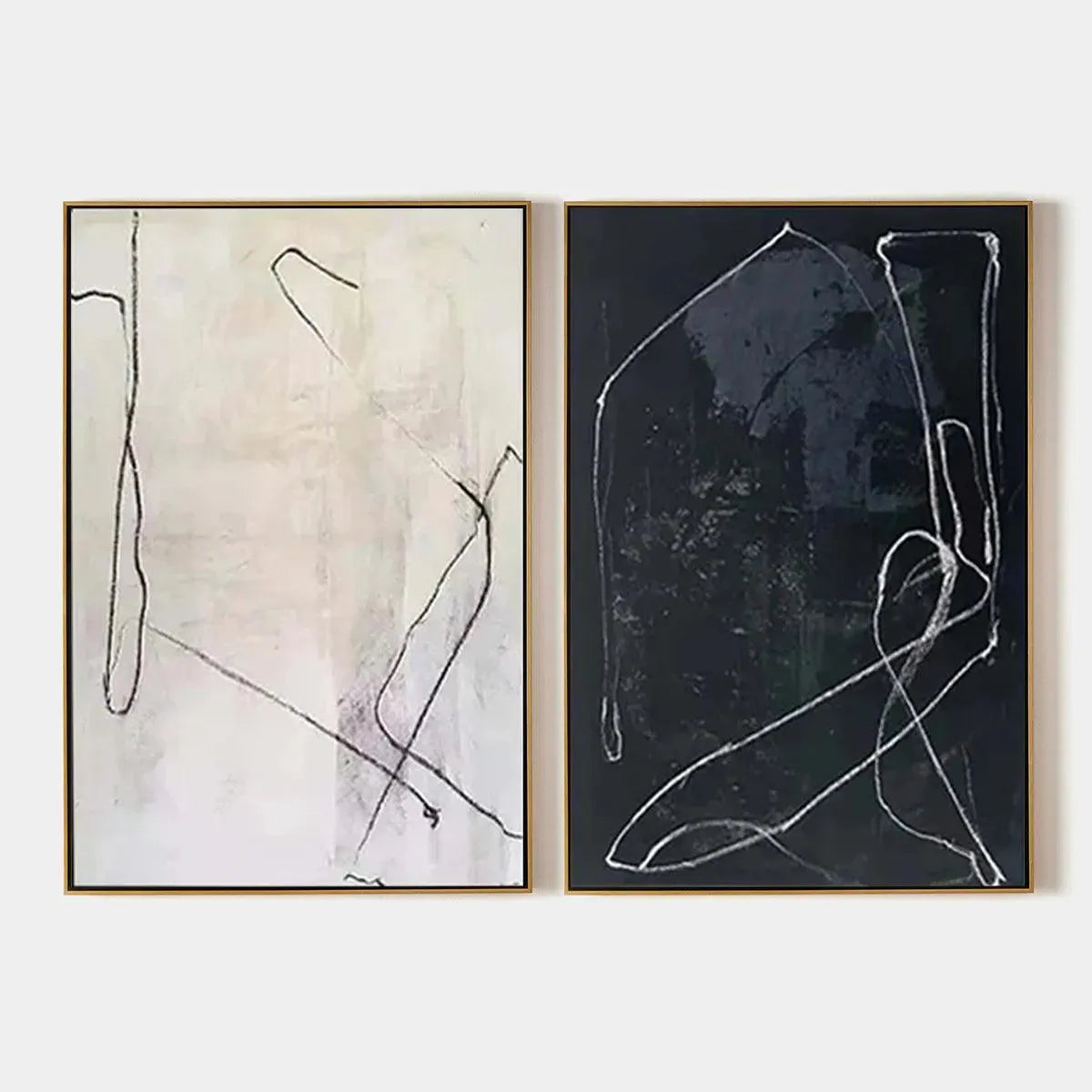 MINIMALIST ABSTRACT DUO: Set of 2 Abstract Paintings in Black and White