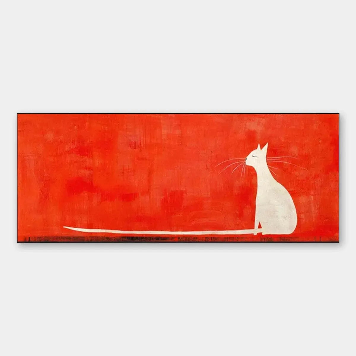 MINIMALIST CAT ON RED PANORAMIC: Cat Painting, Panoramic Wall Art, Minimalist Decor