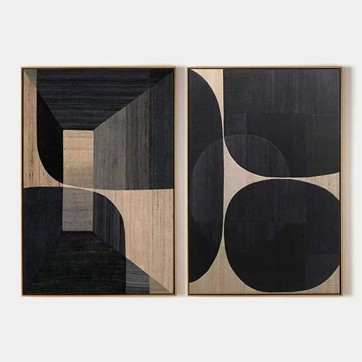 MINIMALIST GEOMETRIC DIPTYCH: Abstract Geometric Painting Set of 2, Square Wall Art