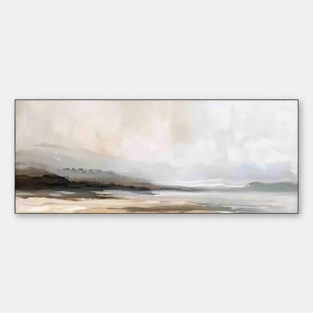 MISTY MOUNTAIN LAKE PANORAMIC: Landscape Painting, Panoramic Wall Art